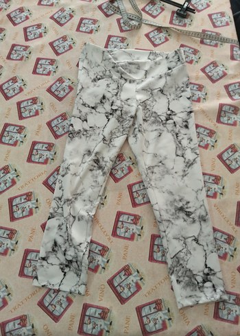 Beyaz Gri Desenli Uzun Kadın Tayt - Görsel 4