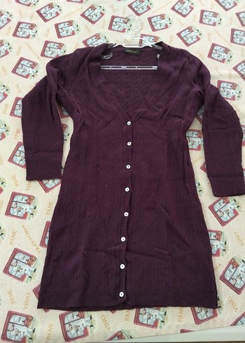 Mor Midi Düğmeli V Yaka Kadın Hırka - Görsel 3