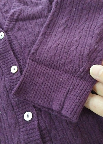 Mor Midi Düğmeli V Yaka Kadın Hırka - Görsel 6