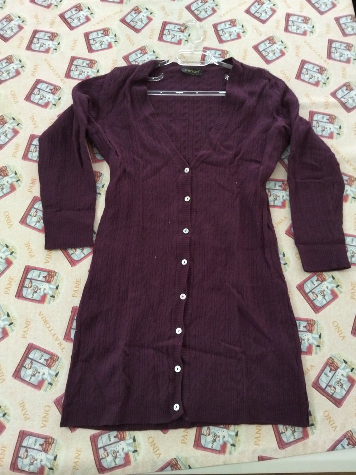 Mor Midi Düğmeli V Yaka Kadın Hırka - Görsel 3