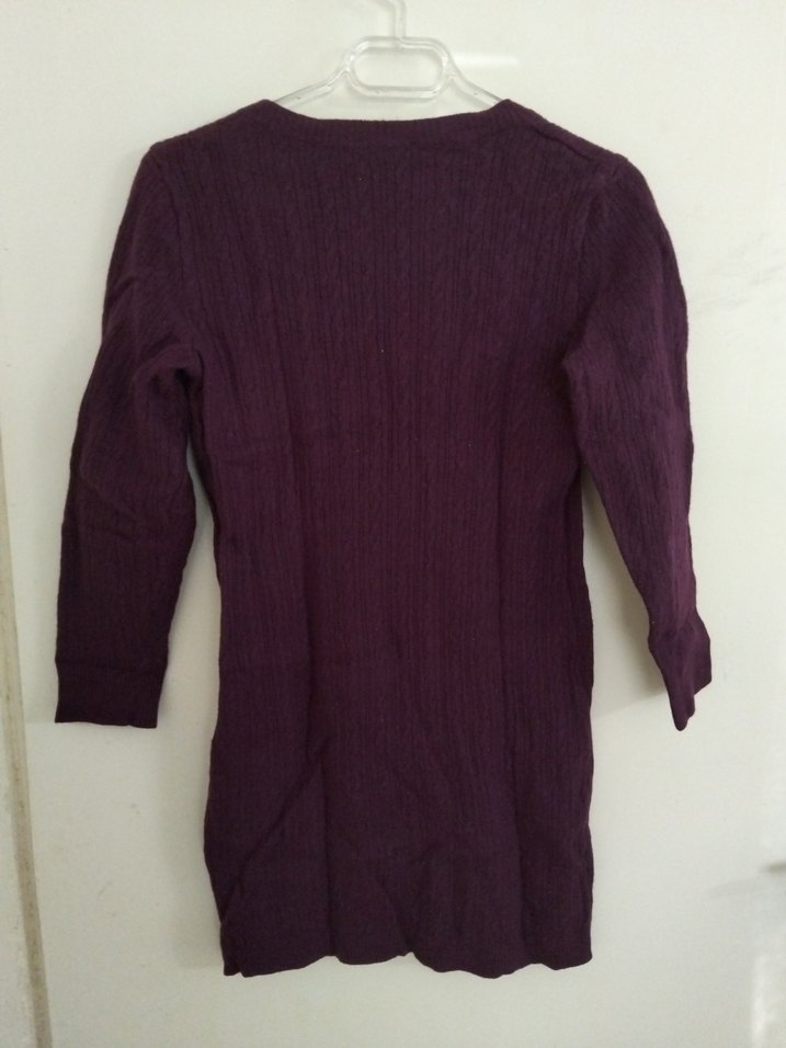 Mor Midi Düğmeli V Yaka Kadın Hırka - Görsel 2