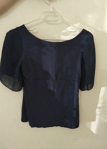 Kısa Kollu Lacivert Pliseli Kadın Bluz - Görsel 7