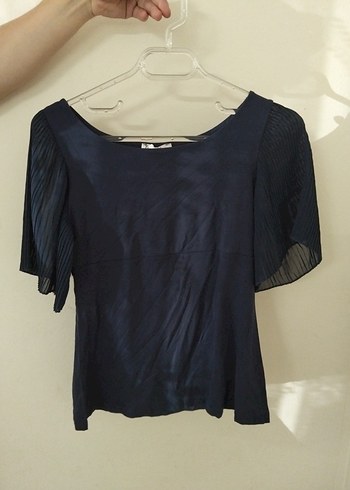 Kısa Kollu Lacivert Pliseli Kadın Bluz - Görsel 6