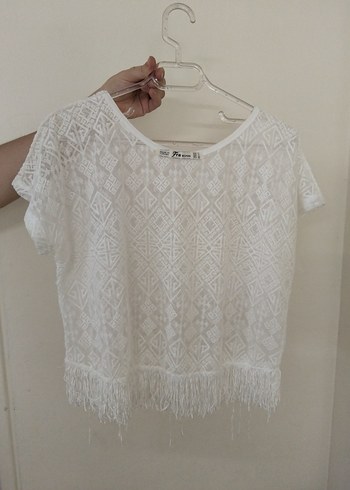 Dantel Detaylı Beyaz Bohem Kısa Kollu Bluz - Görsel 9