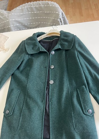 Düğmeli Vintage Yeşil Hamile Kabanı - Görsel 3