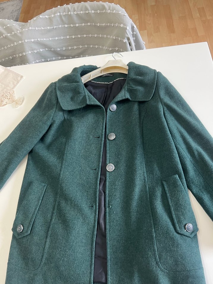 Düğmeli Vintage Yeşil Hamile Kabanı - Görsel 3
