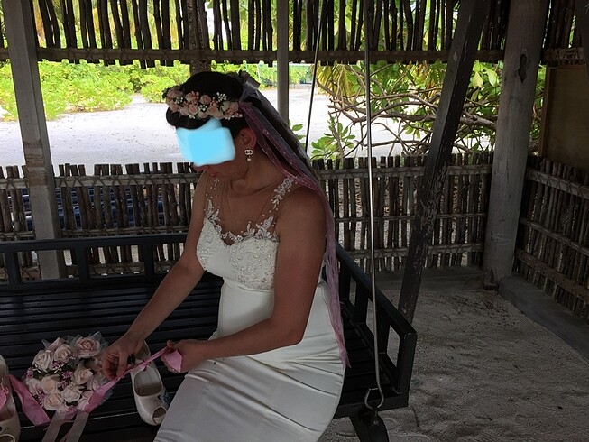 Beyaz after parti elbisesi mini gelinlik l beden - Görsel 3