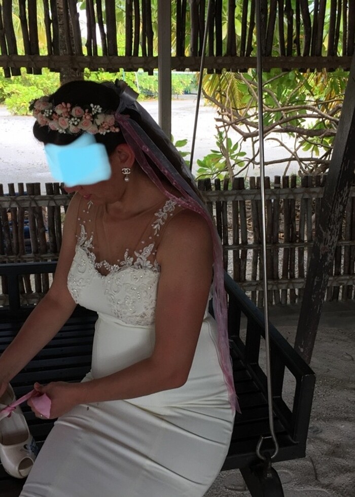 Beyaz after parti elbisesi mini gelinlik l beden - Görsel 3