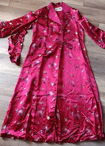 Bordo Desenli İpek Kimono Kaftan 