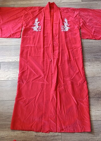 Kırmızı İpek Kimono Kaftan 