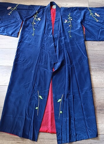 Lacivert İpek Kimono Kaftan