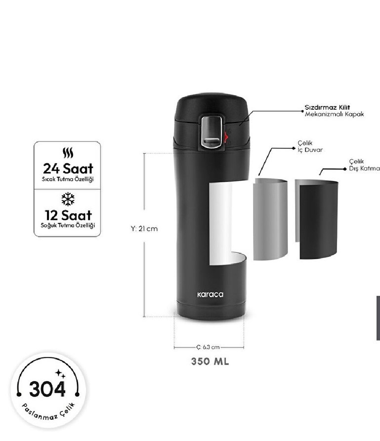Karaca Siyah  Termos - Görsel 4