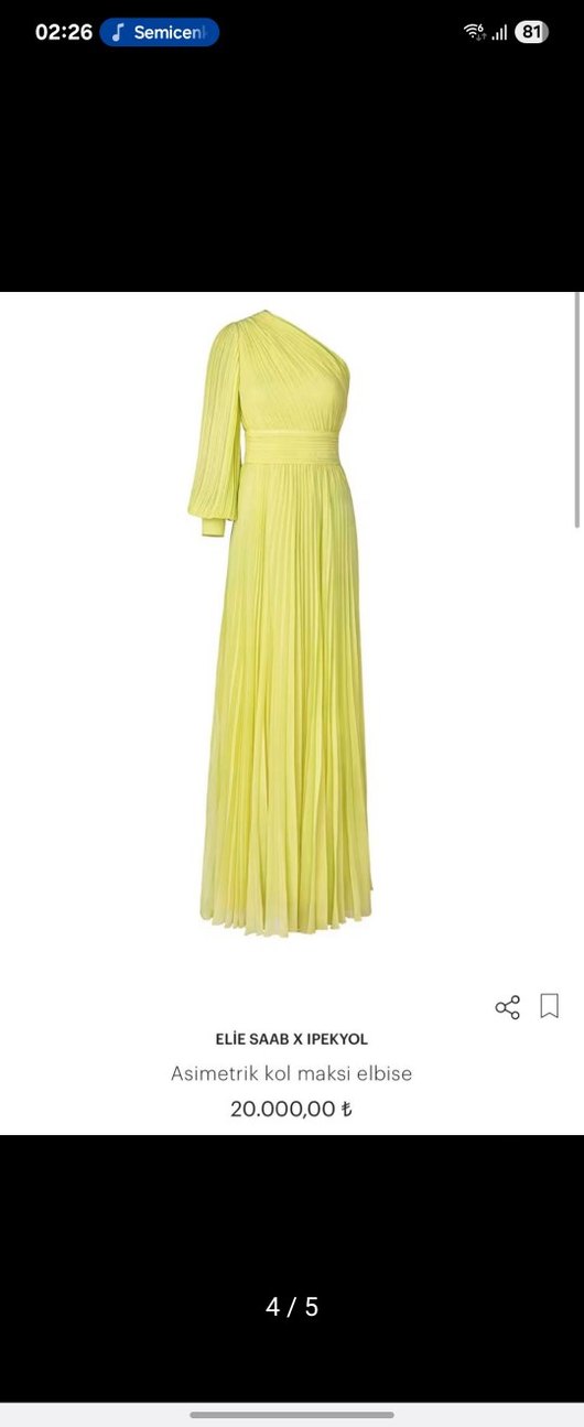 Sarı Pileli Uzun Kadın Abiye - Görsel 2