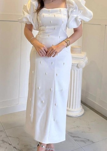 Uzun Beyaz Bohem Straplez abiye ve nikah elbisesi - Görsel 2