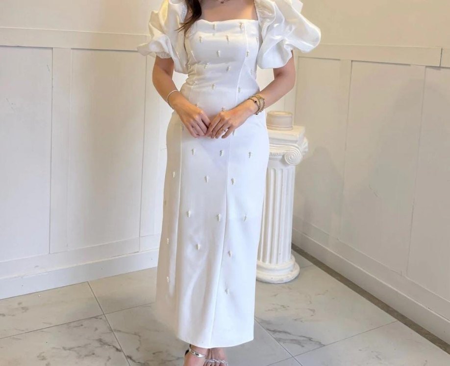 Uzun Beyaz Bohem Straplez abiye ve nikah elbisesi - Görsel 2