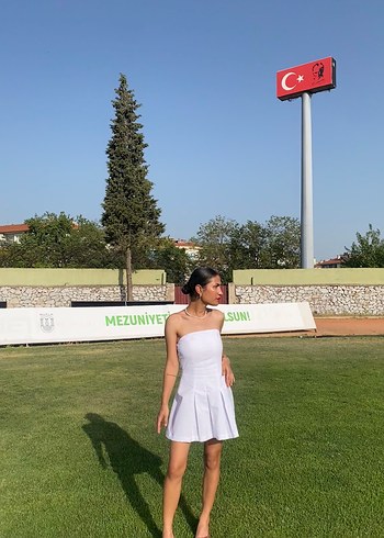 Dilvin Beyaz Straplez Mini Pamuklu Elbise