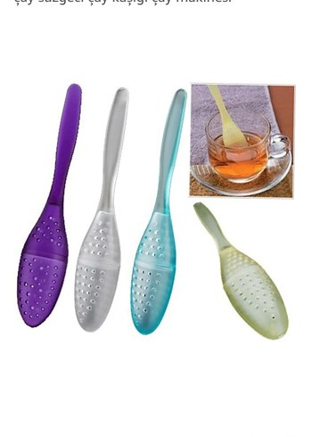Pastel Renkli Plastik Çay Süzgeci Kaşık