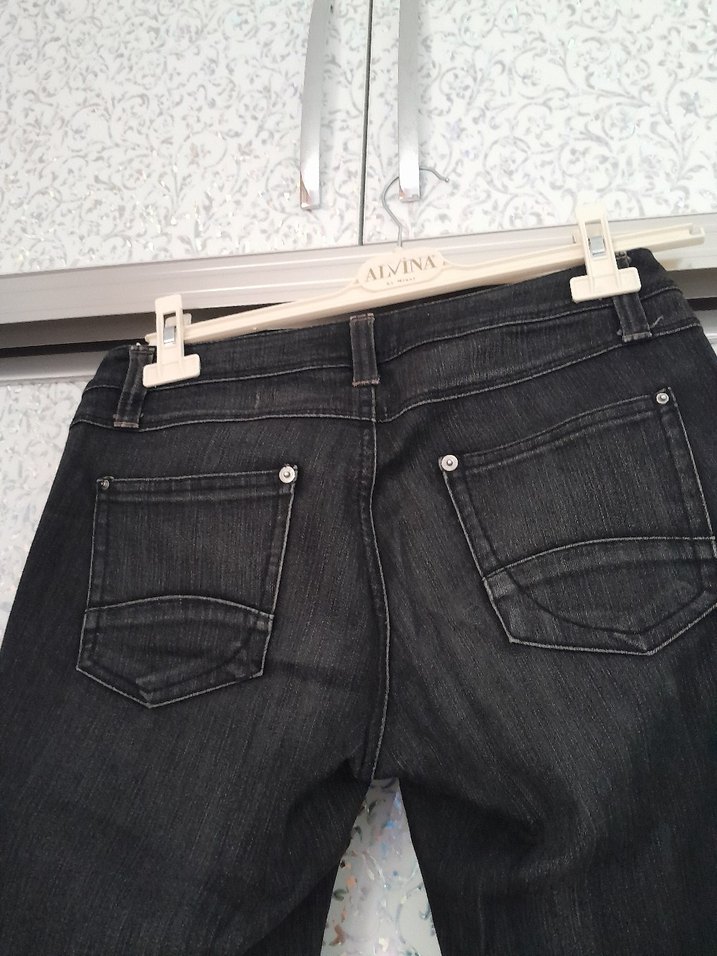 Kadın Siyah Batik Desenli Denim Pantolon - Görsel 4