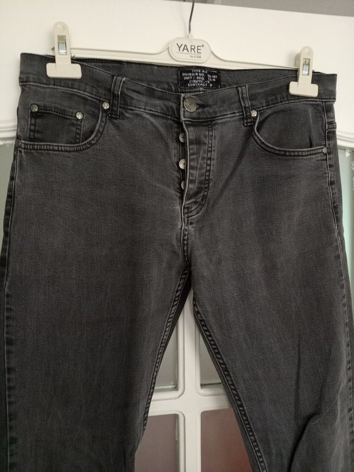 Gri Düğmeli Erkek Denim Pantolon - Görsel 2