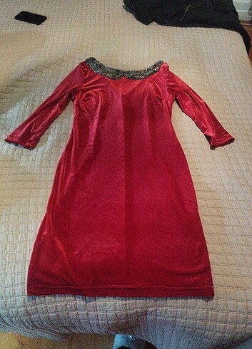 38 Beden Kadife kırmızı Elbise 