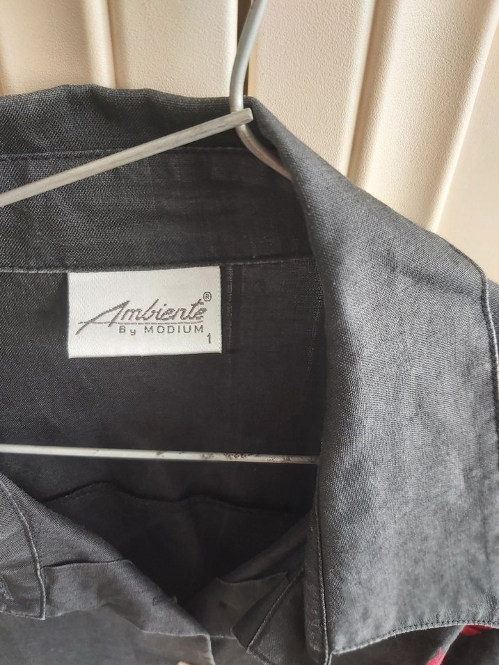 Düğmeli Siyah Keten Kadın Gömlek - Görsel 4