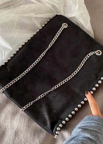 Zincir Detaylı Siyah Deri Kadın Çanta - Görsel 6