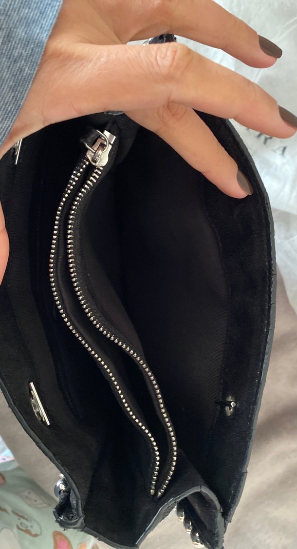 Zincir Detaylı Siyah Deri Kadın Çanta - Görsel 5