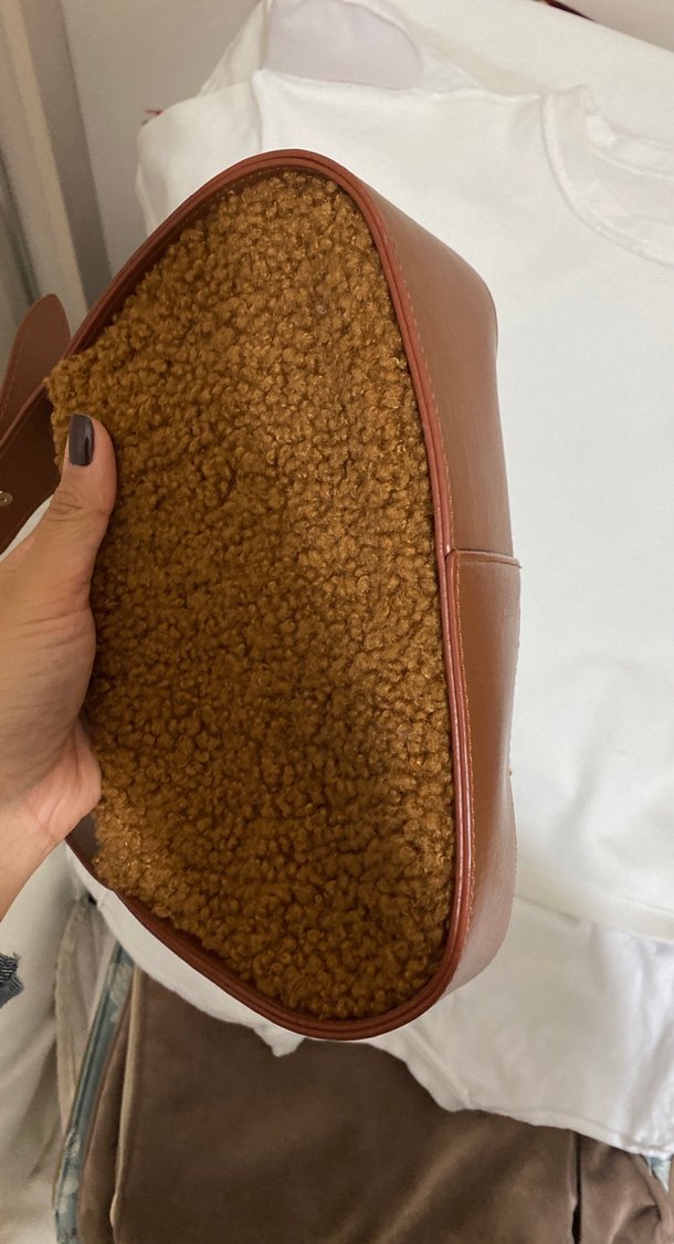 Kahverengi Kürklü Süet Kadın Omuz Çantası - Görsel 5