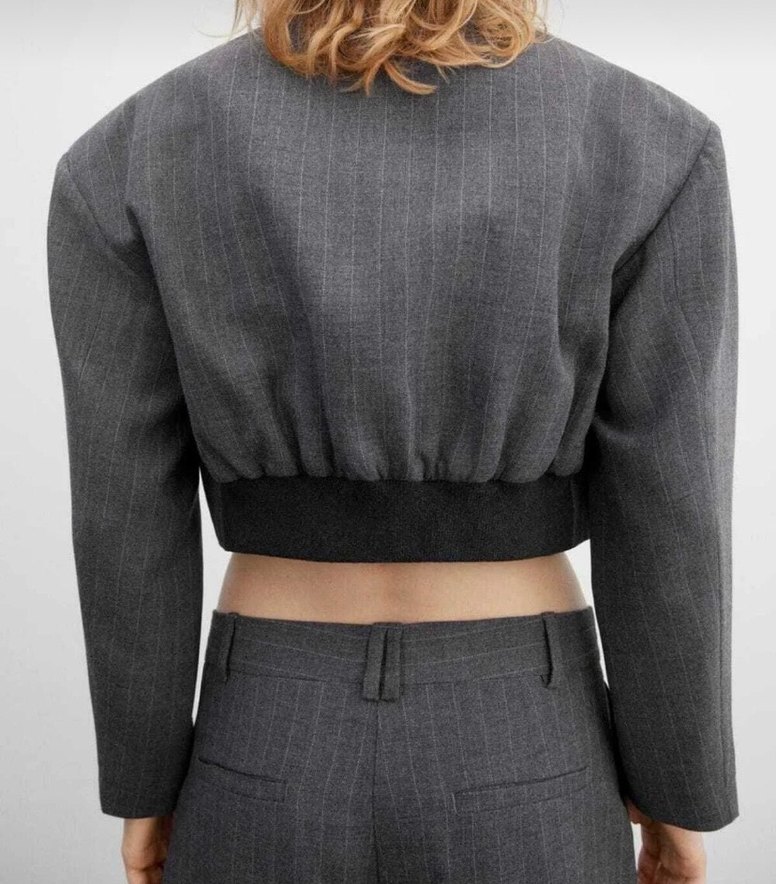 Gri Çizgili Kadın Blazer Ceket - Görsel 2
