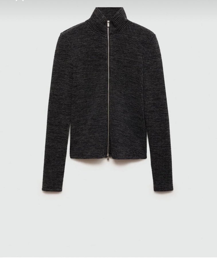 Mango gri kırçıllı straplez bluz ve ceketi - Görsel 4