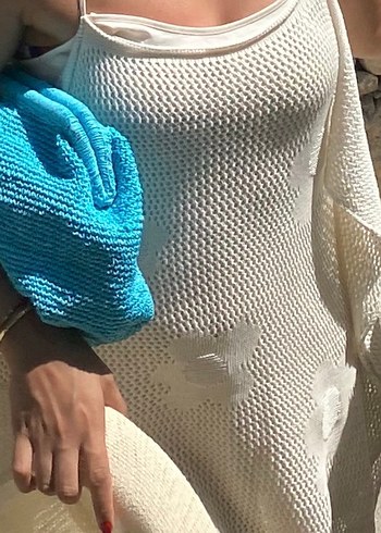 Zara Dantel Detaylı Beyaz Triko Midi Elbise