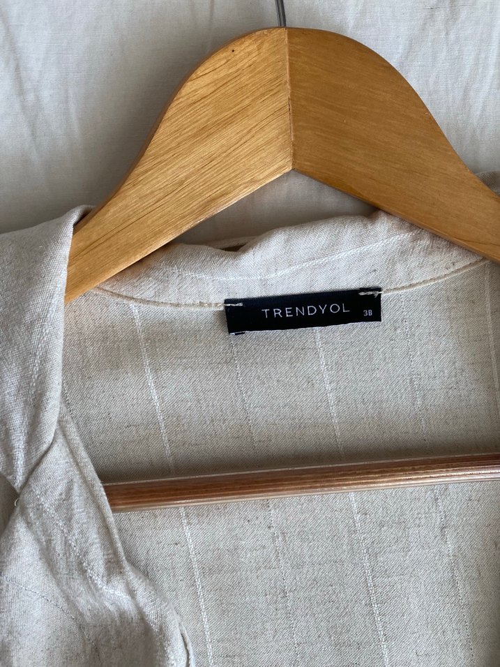 Bej keten görünümlü kumaş Elbise - Görsel 5