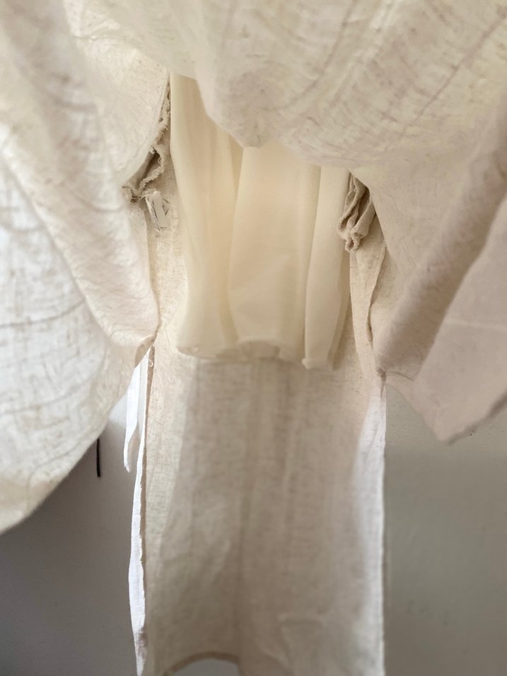 Bej keten görünümlü kumaş Elbise - Görsel 4