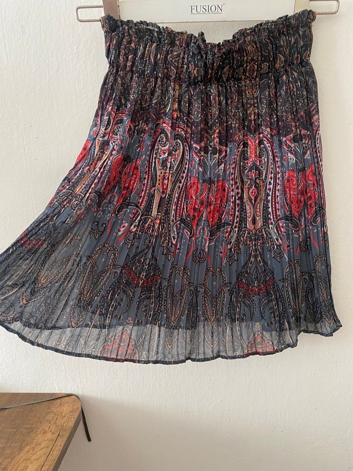 Pilelii Çok Renkli Mini şifon astarlı Etek - Görsel 2