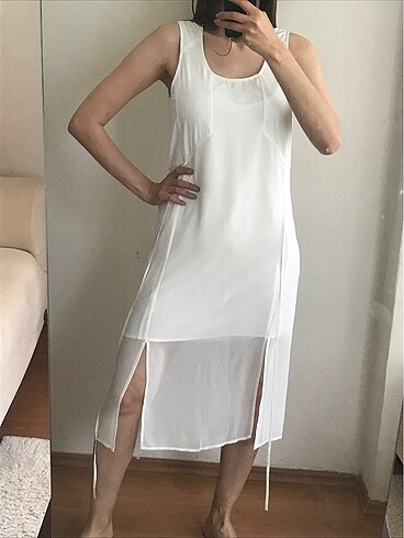 H&M Beyaz Şifon Elbise