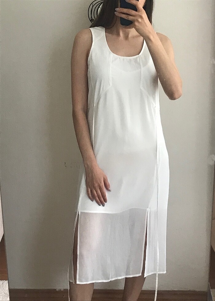 H&M Beyaz Şifon Elbise - Görsel 2