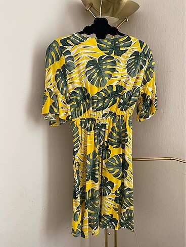 Sarı yeşil Kumaş mini  Elbise lastikli - Görsel 5