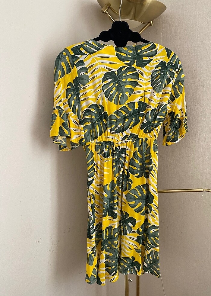 Sarı yeşil Kumaş mini  Elbise lastikli - Görsel 5