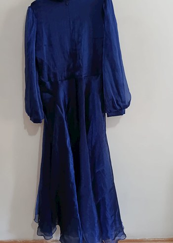48 Beden Uzun Kollu Nakışlı Lacivert Vintage Abiye Elbise