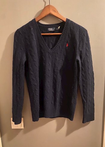 Polo Ralph Lauren Lacivert V Yaka Orgu Triko Kazak Polo Raufloren