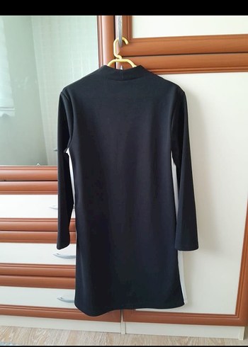 Siyah V Yaka Uzun Kollu Günlük Elbise - Görsel 2