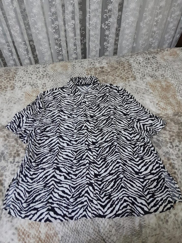 Zebra Desenli V Yaka Kadın Gömlek - Görsel 3