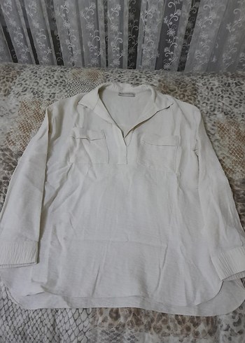 Krem Keten V Yaka Kadın Gömlek - Görsel 4