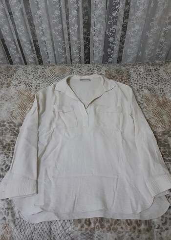 Krem Keten V Yaka Kadın Gömlek - Görsel 2