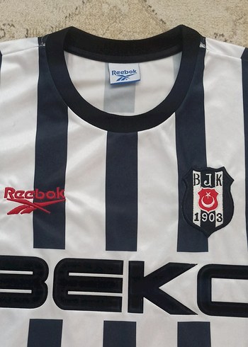 2000-2001 Rahim Zafer Orijinal Beşiktaş Çubuklu Maç Forma Reebok - Görsel 5