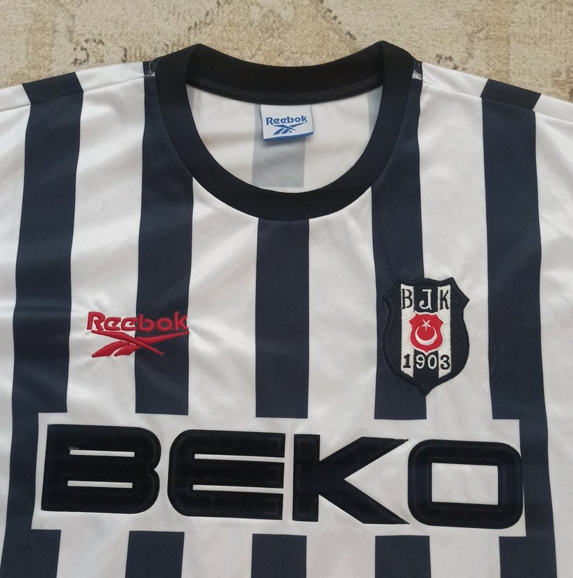 2000-2001 Rahim Zafer Orijinal Beşiktaş Çubuklu Maç Forma Reebok - Görsel 5