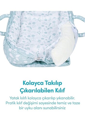  Beden turkuaz Renk Anne yanı reflu yatağı , yastığı , portbebe.