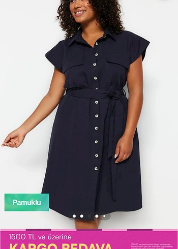 Lacivert Düğmeli Keten Elbise - Görsel 6