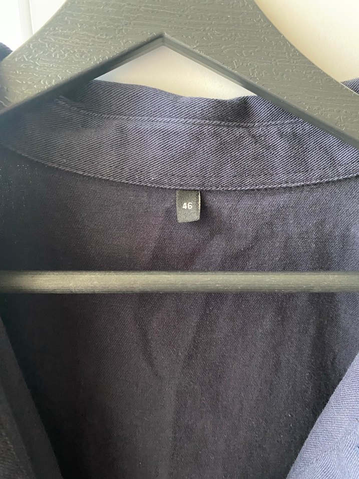 Lacivert Düğmeli Keten Elbise - Görsel 4