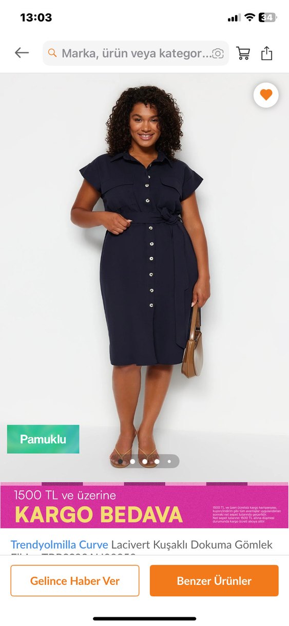 Lacivert Düğmeli Keten Elbise - Görsel 5